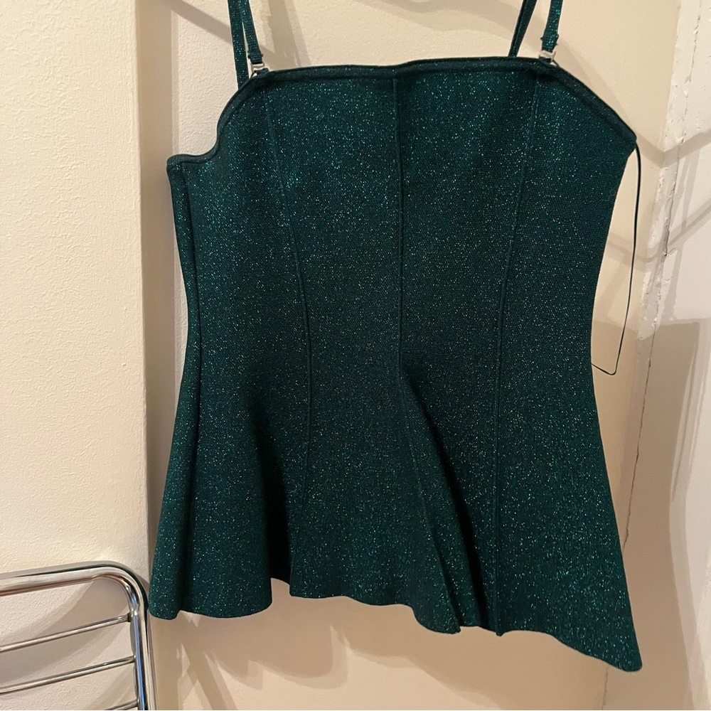 Sparkle Green Strapless Peplum Top